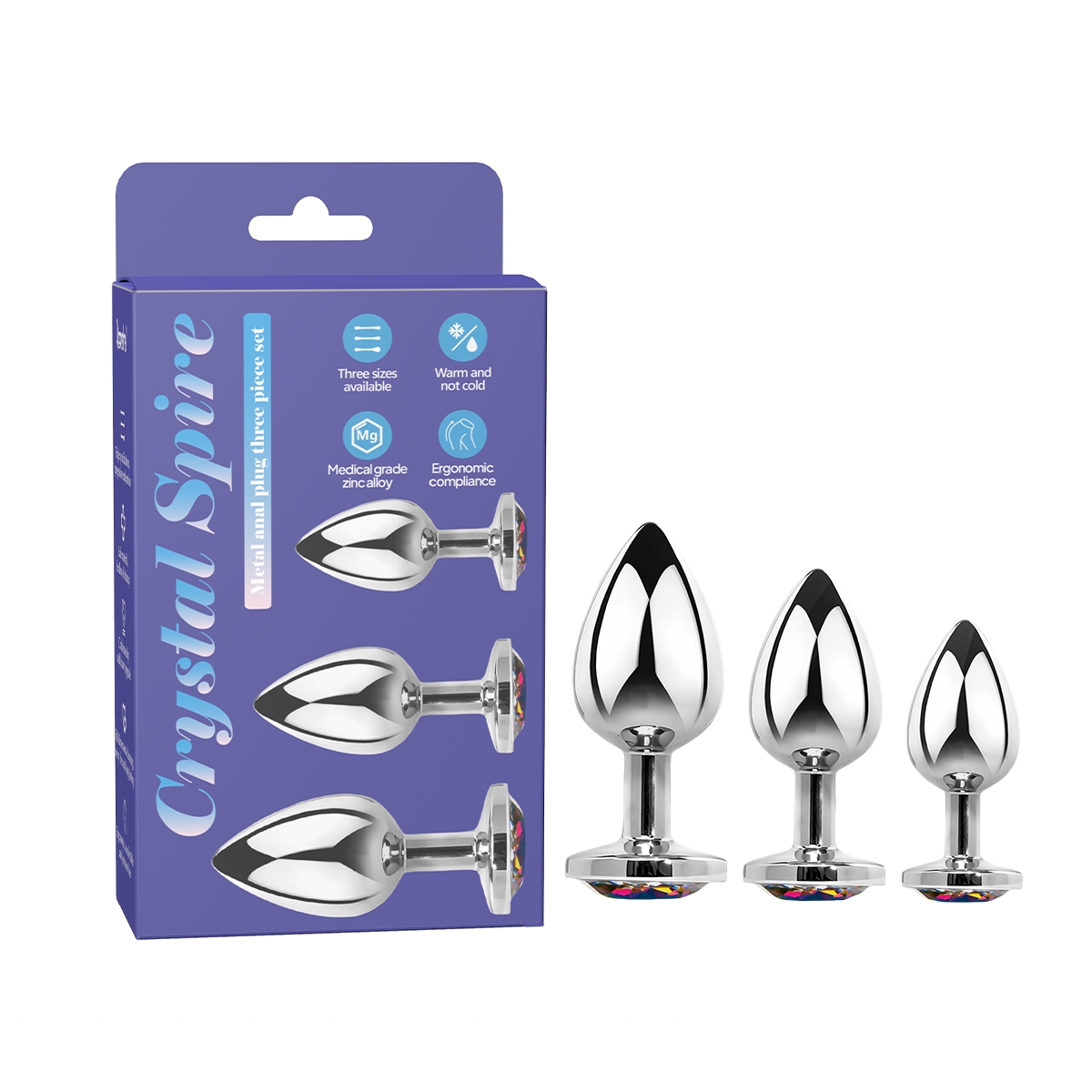 Aiersha Cristal Spire: Metal Anal Plug Three-Piece Set